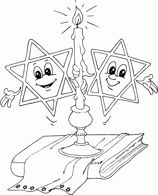 two stars with candle on book Coloring Pages
