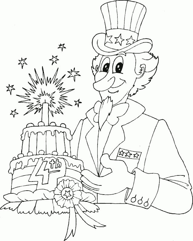 Uncle Sam with 4th of July cake Coloring Pages