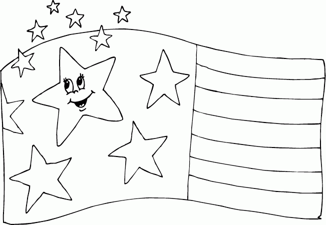 USA flag with smiling star Coloring Pages