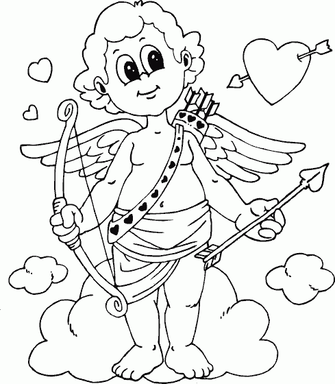 valentine cupid on cloud Coloring Pages