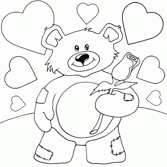 teddy bear with rose Coloring Pages