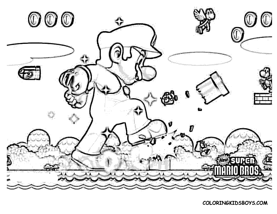 Action Coloring Pages: mario bros coloring pages