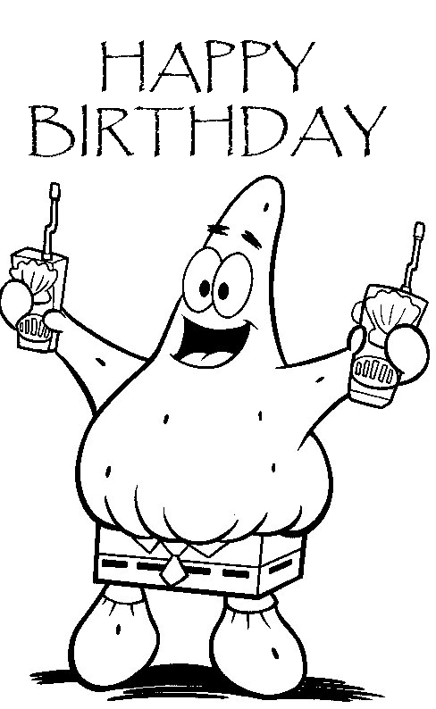  Happy Birthday Greetings Patricks Sponge Bob Coloring Pages