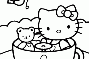 Hello Kitty In a Tea Cup Coloring Pages
