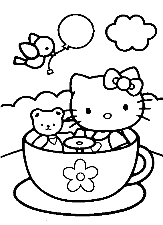  Hello Kitty In a Tea Cup Coloring Pages