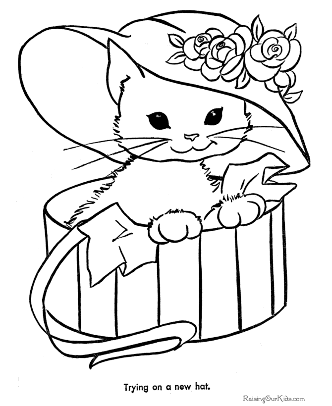  Cat Coloring Pages – letscoloringpages.com , Cute cat with hat