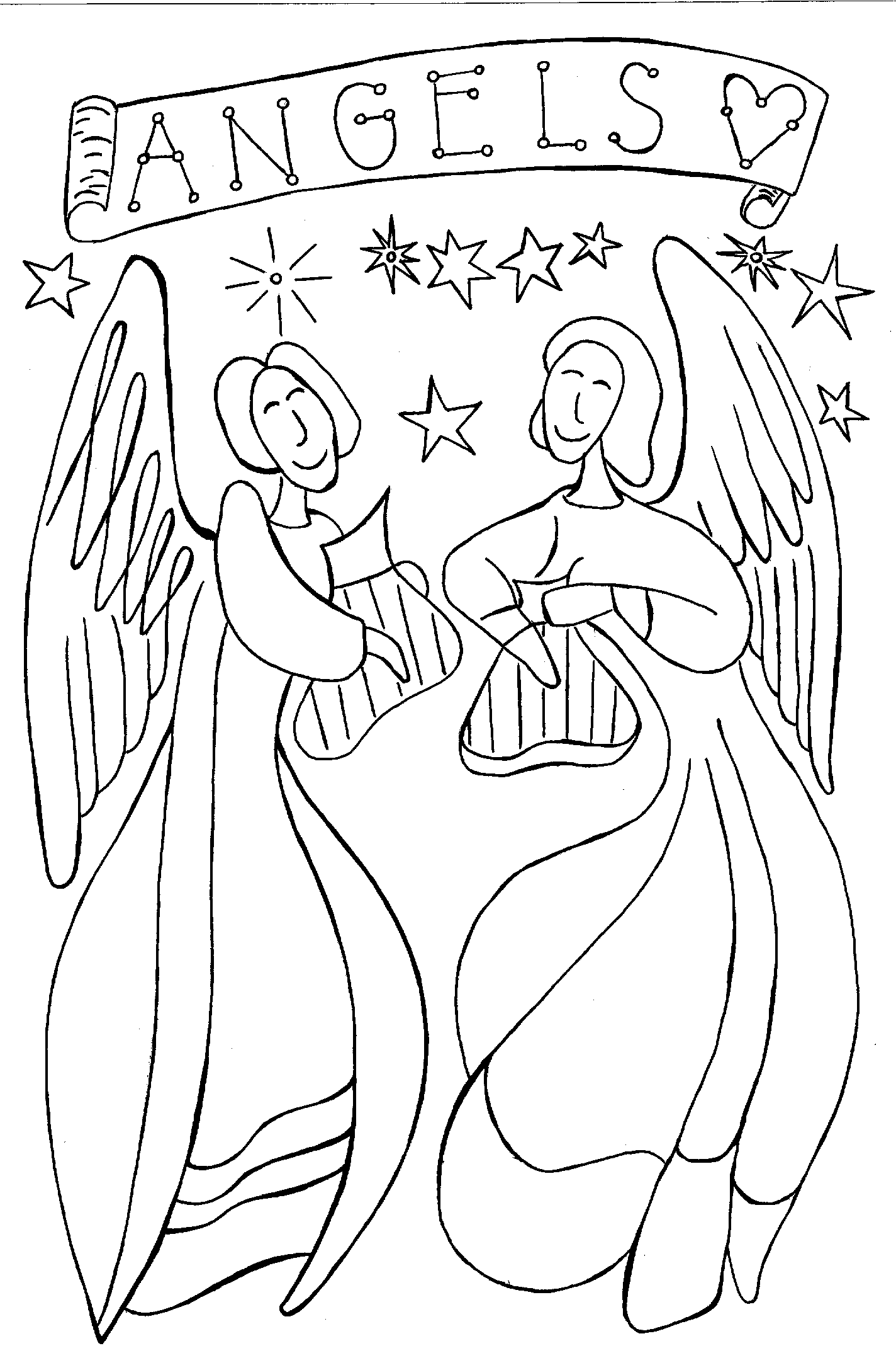 Free Angel Coloring Pages , letscoloringpages.com , Two Cute Angel for kids