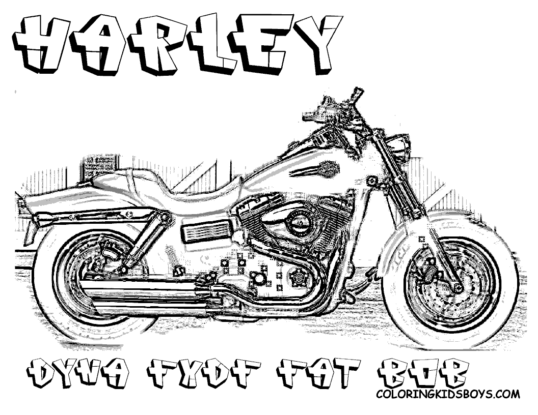 Free Harley Davidson Motocycle Coloring Pages | Harley Davidson Dyna Fat Boy coloring pages