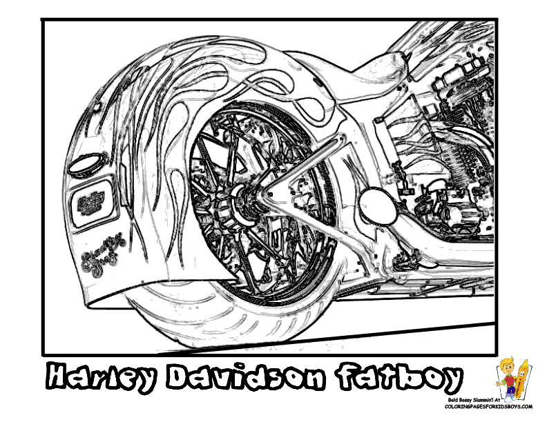 Free Harley Davidson Motocycle Coloring Pages | Harley Davidson Fatboy coloring pages