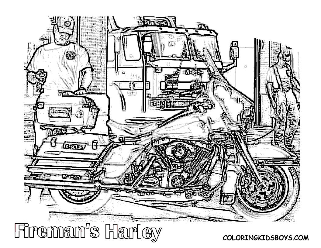 Free Harley Davidson Motocycle Coloring Pages | Harley Davidson Fireman coloring pages