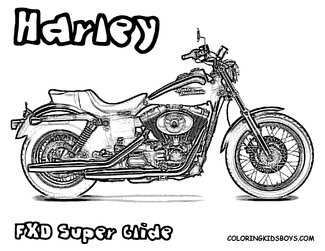 Free Harley Davidson Motocycle Coloring Pages | Harley Davidson FXD Super Glide coloring pages
