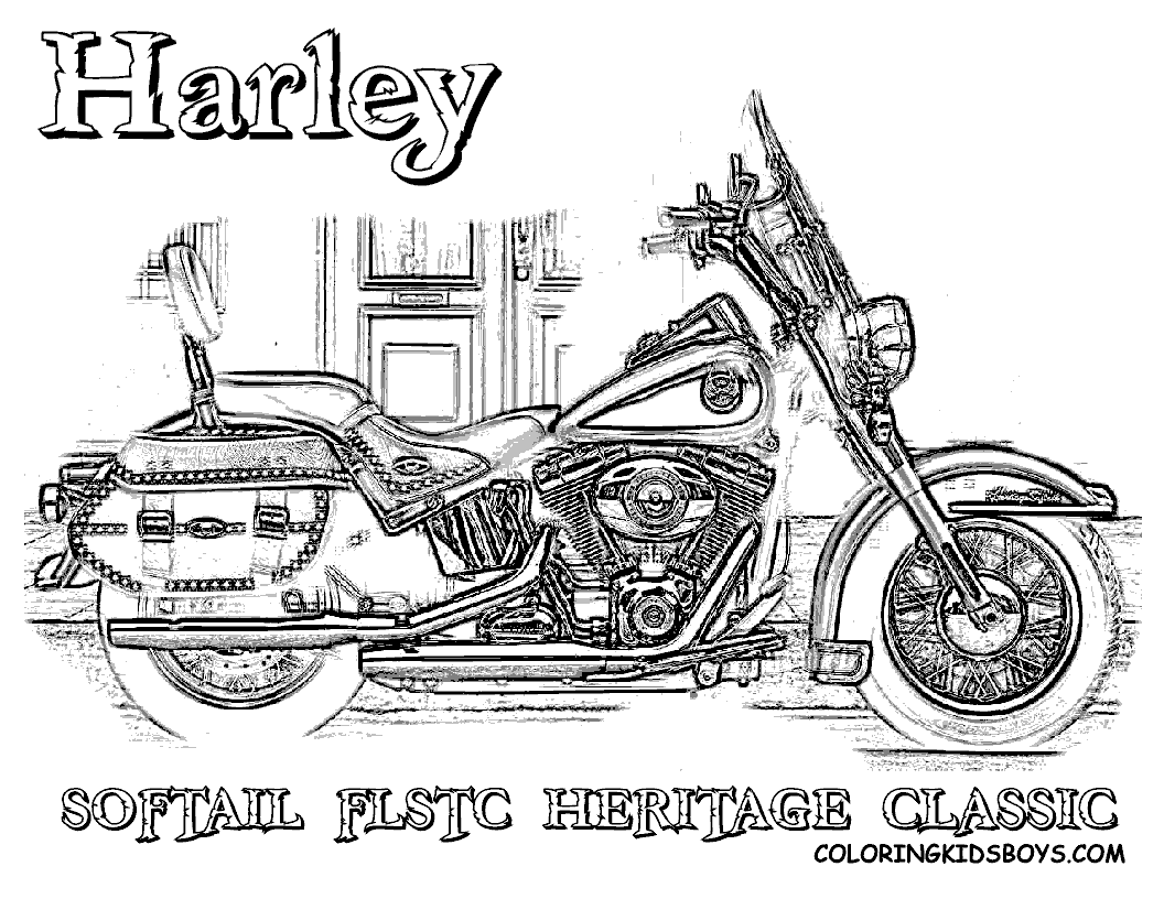 Free Harley Davidson Motocycle Coloring Pages | Harley Davidson Softail flstc Heritage coloring pages