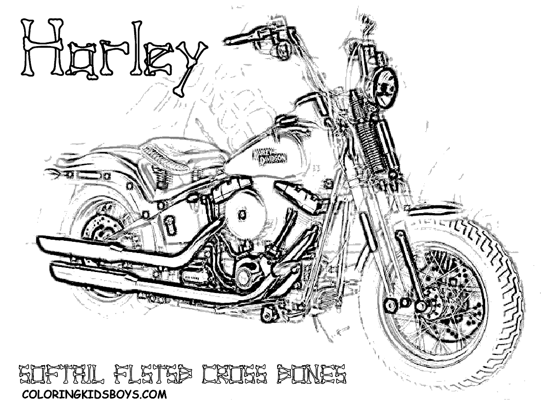 Free Harley Davidson Motocycle Coloring Pages | Harley Davidson Softail FLSTSB coloring pages