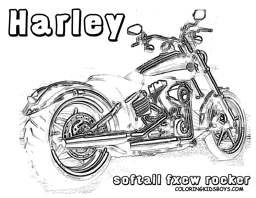 Free Harley Davidson Motocycle Coloring Pages | Harley Davidson Softail FXCW Rocker coloring pages