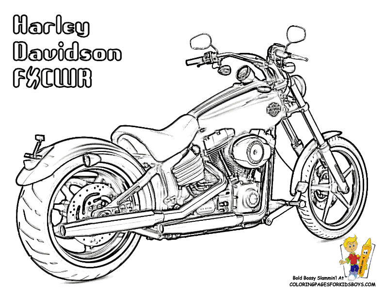 Free Harley Davidson Motocycle Coloring Pages | Harley Davidson Softail FXCWR coloring pages