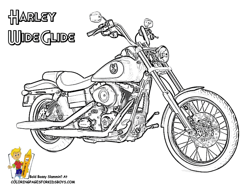 Free Harley Davidson Motocycle Coloring Pages | Harley Davidson Wide Glide coloring pages