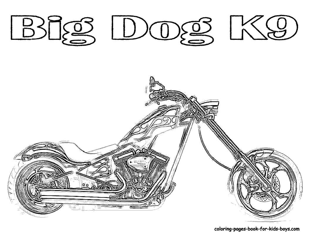 Free Motorcycle coloring page, letscoloringpages.com, Big Dog K9