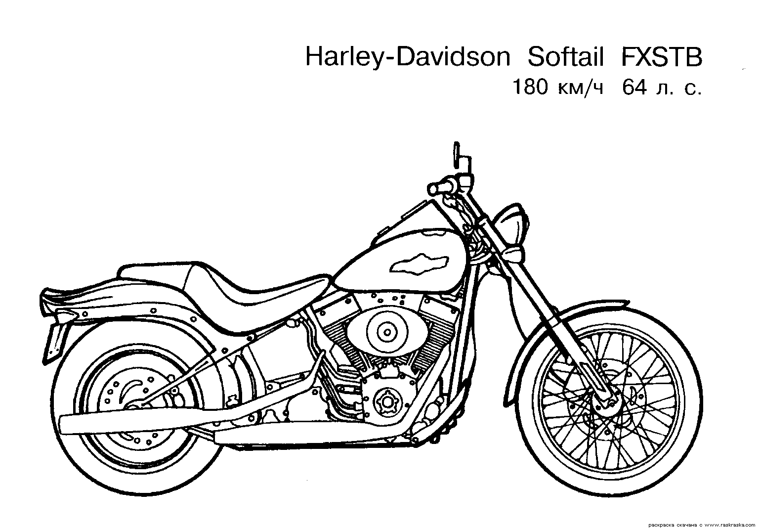 Free Motorcycle coloring page, letscoloringpages.com, Harley-Davidson Softail
