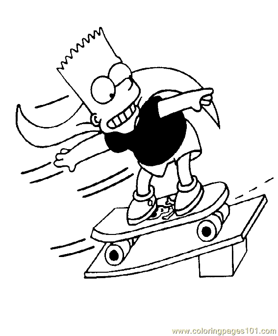 Free Simpsons coloring pages , letscoloringpages.com , Bart Simpsons Skate