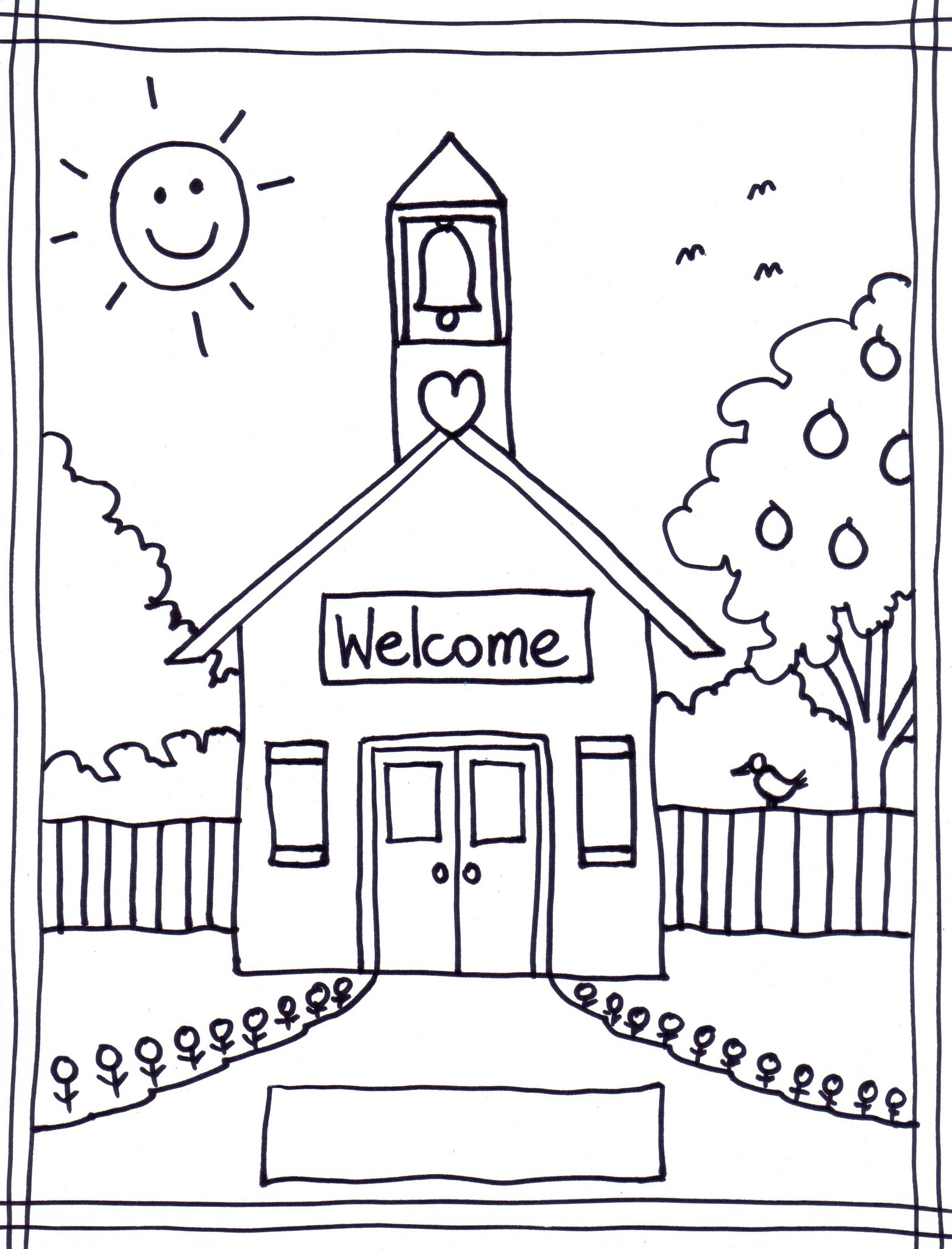  School House coloring pages, Coloring for kids, Welcome happy day