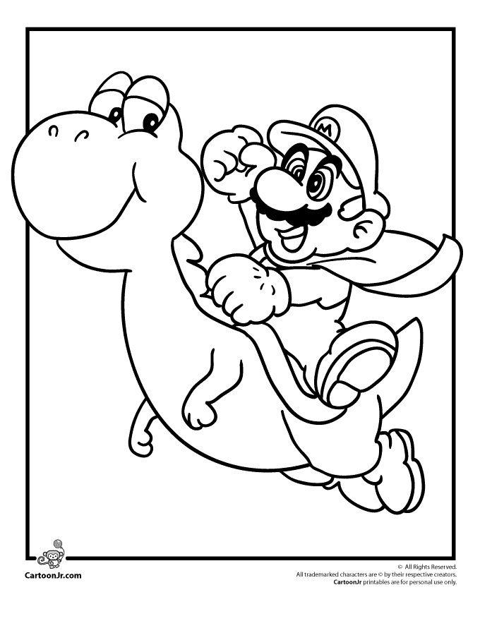 Yoshi with Mario coloring pages | Mario Bros games | Mario Bros coloring pages | color online