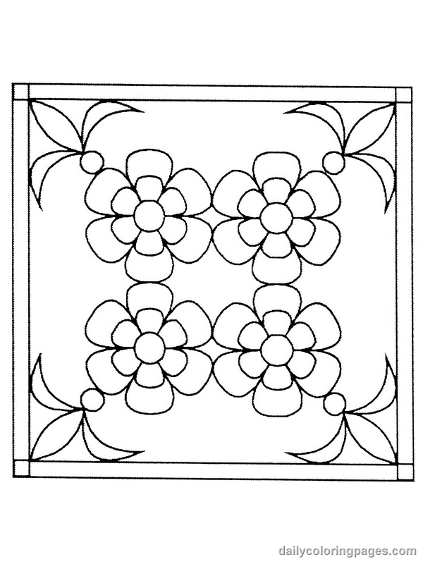  Flower Square Stained Glass Coloring pages