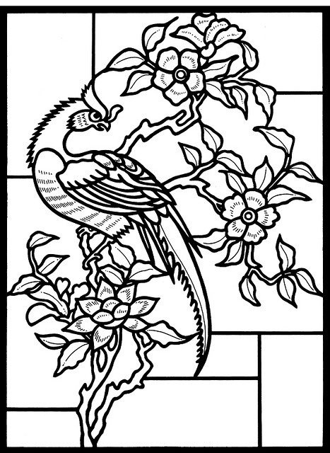  Stained Glass Coloring pages Little Bird