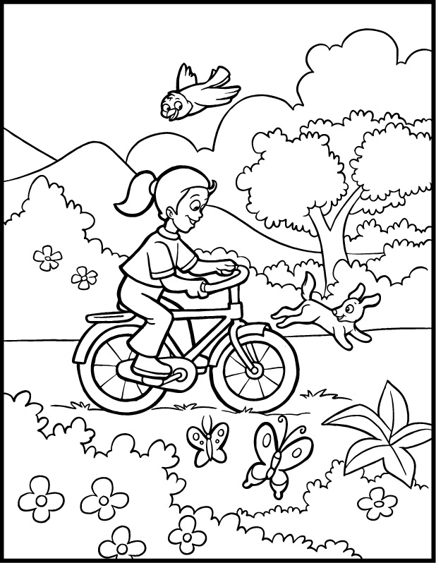 Spring Coloring Pages BIKE IN NATURE