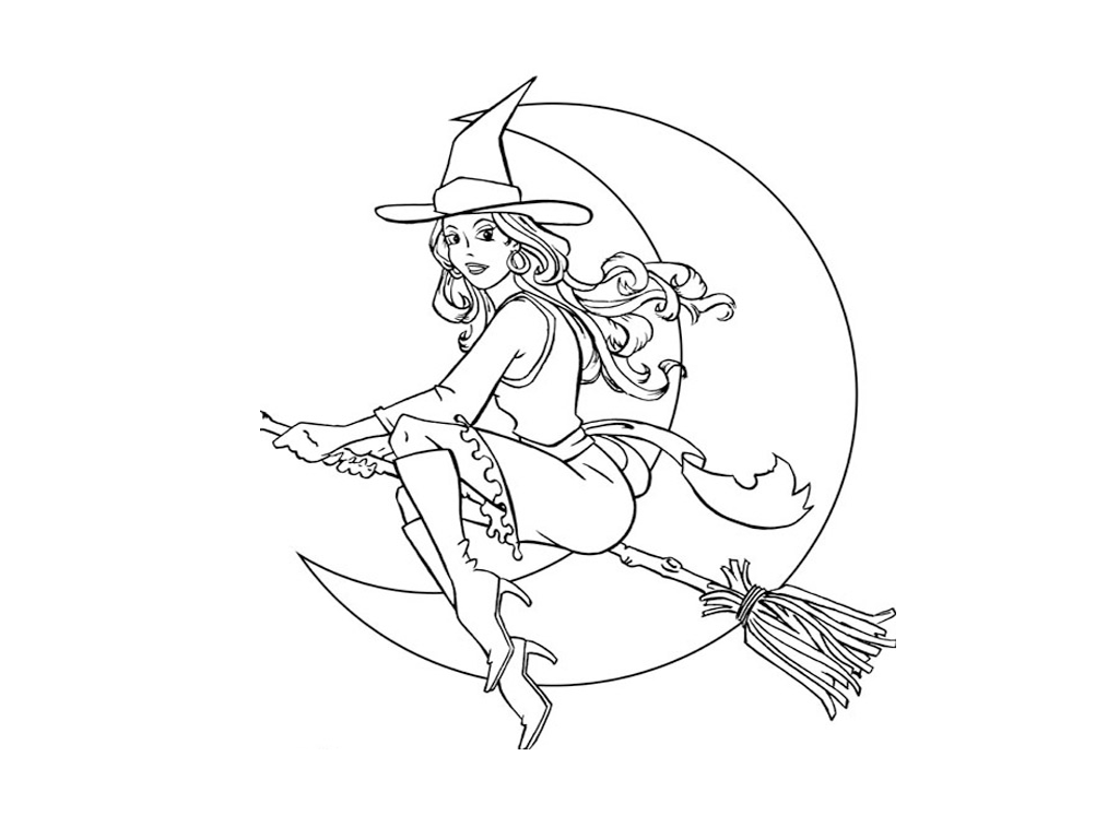 Halloween coloring pages | Cute young Witch