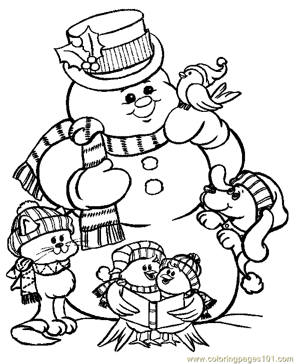 Happy Snowman Coloring Pages Christmas | Coloring pages for Christmas | Christmas trees coloring pages
