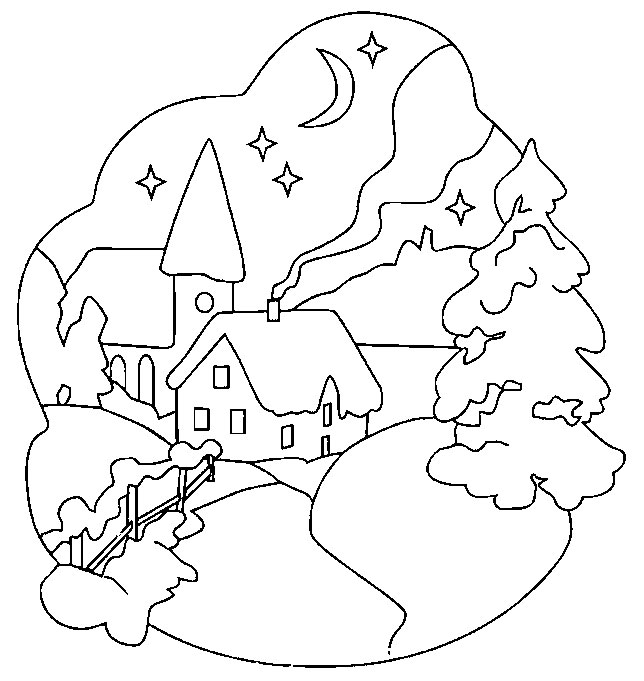 Night Village Coloring page | Coloring pages to print | Color Printing |