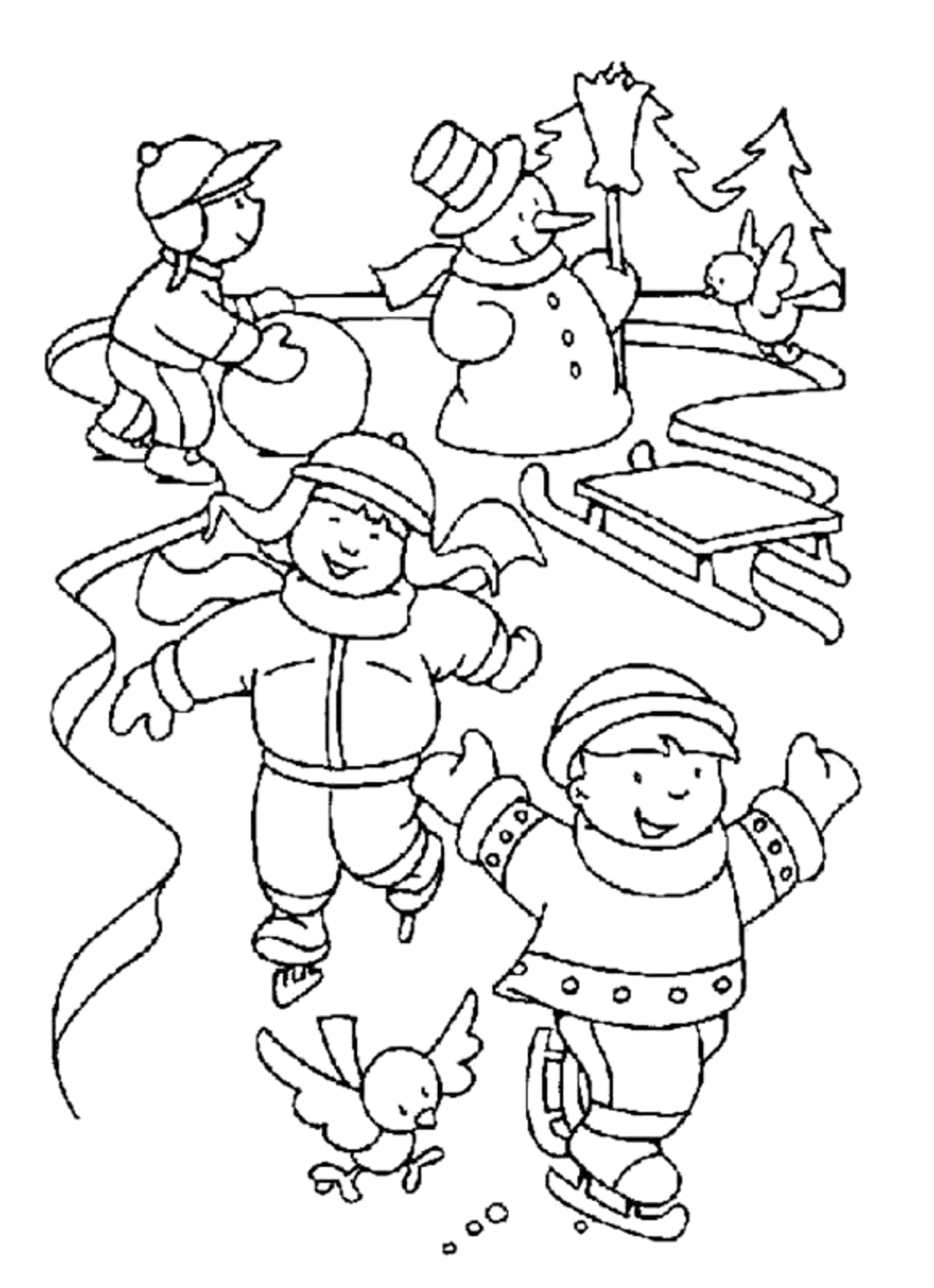 Skate with friends Winter Coloring Pages | coloring pages for kids |