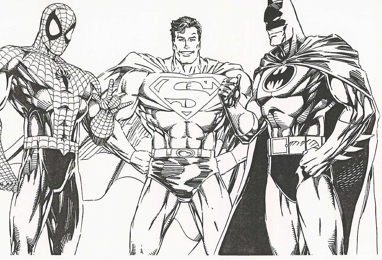  Superman + Batman + Spiderman Coloring Pages