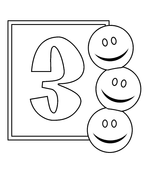 Number 3 Smiles Coloring pages for kids