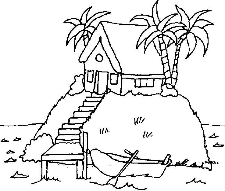 Big House on Island Coloring Pages | Print Coloring pages