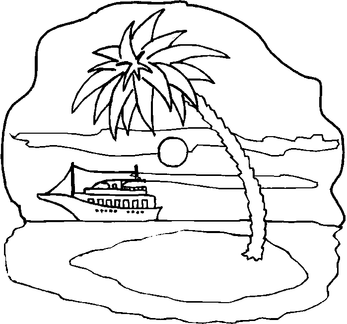 Boat with Island Coloring Pages | Print Coloring pages