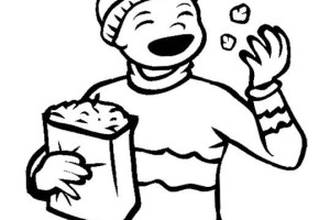 Boy eat Popcorn Colouring pages