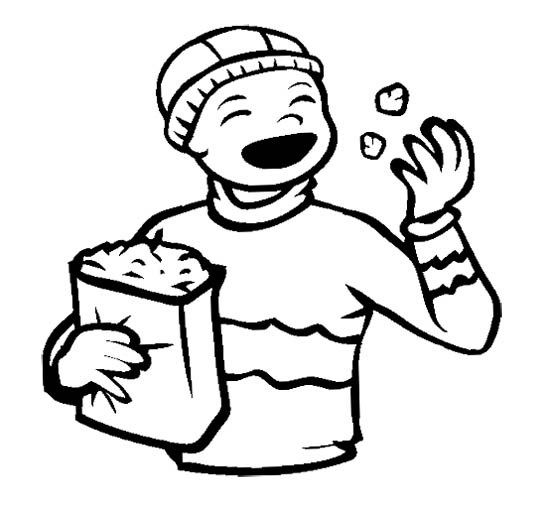  Boy eat Popcorn Colouring pages