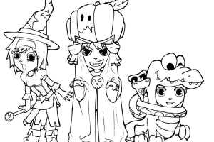 3 Little Girls Costume Halloween Coloring Pages