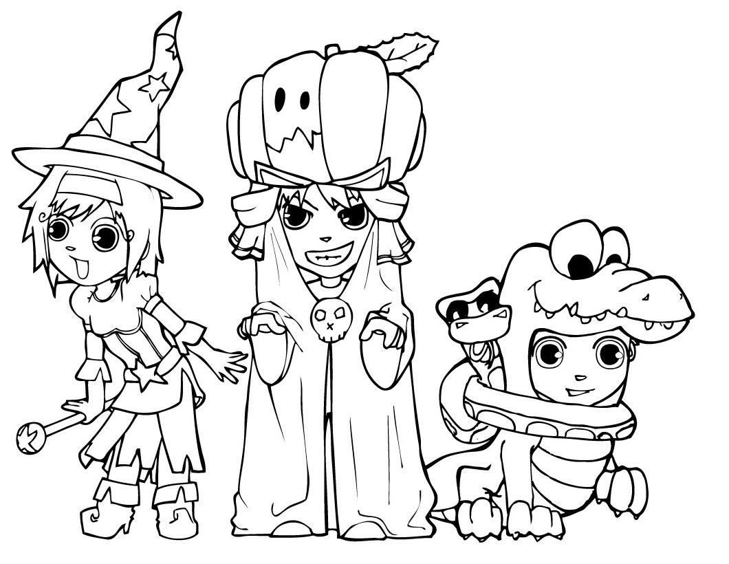  3 Little Girls Costume Halloween Coloring Pages