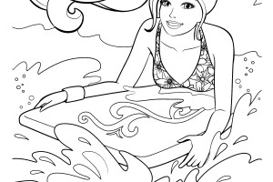 Barbie Surf on Beach Coloring Pages | Barbie Coloring Pictures