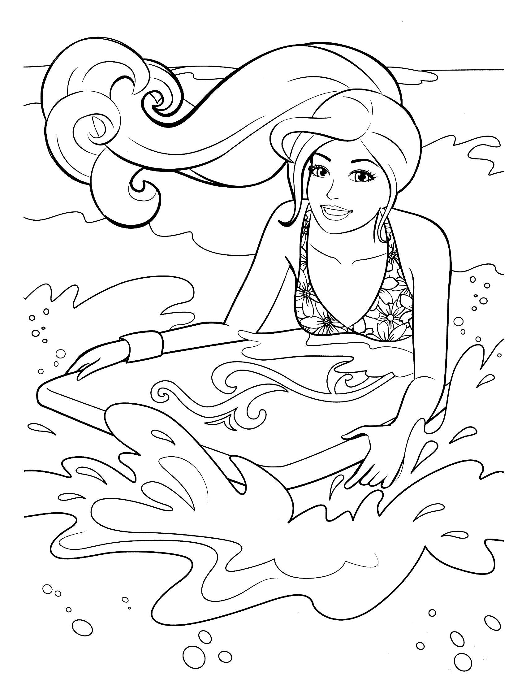  Barbie Surf on Beach Coloring Pages | Barbie Coloring Pictures