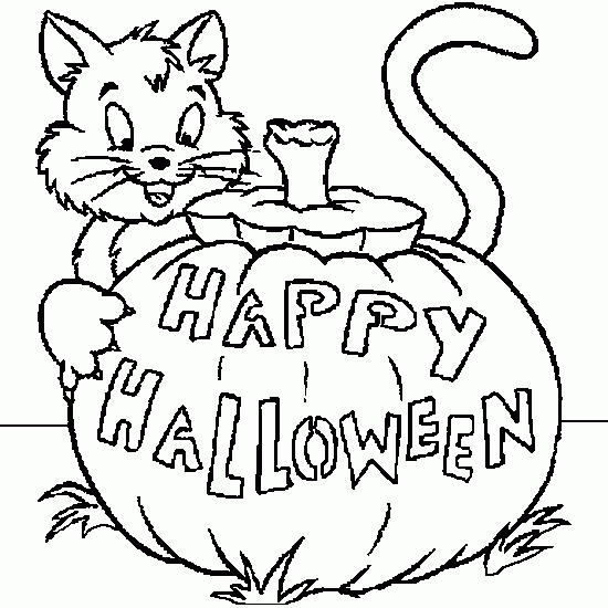 Cat & Happy Halloween Coloring Pages for Kids