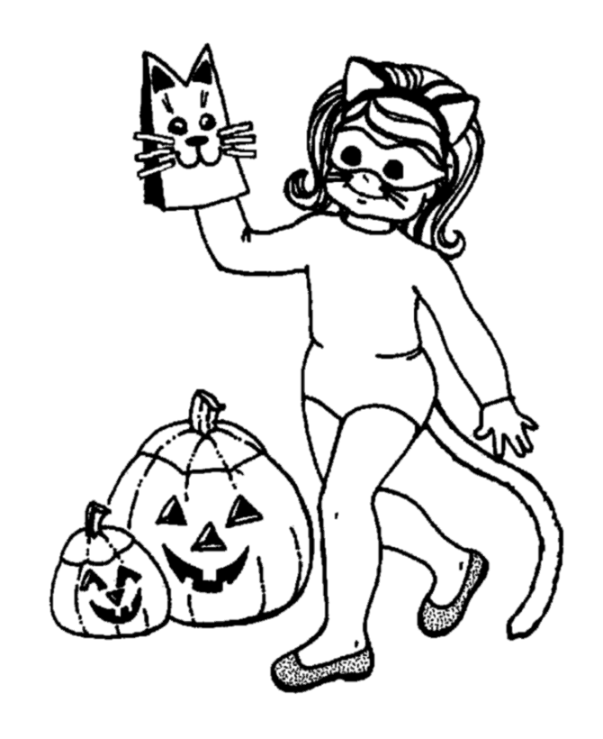 Cat Women Costume Halloween Coloring Pages