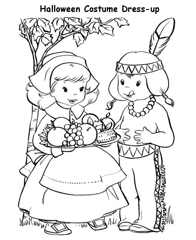 Cute Kids Costume Halloween Coloring Pages
