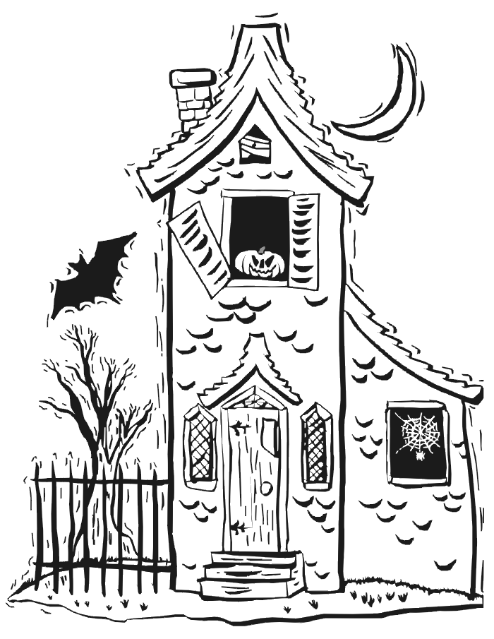 Manor Witch Halloween Coloring Pages for Kids