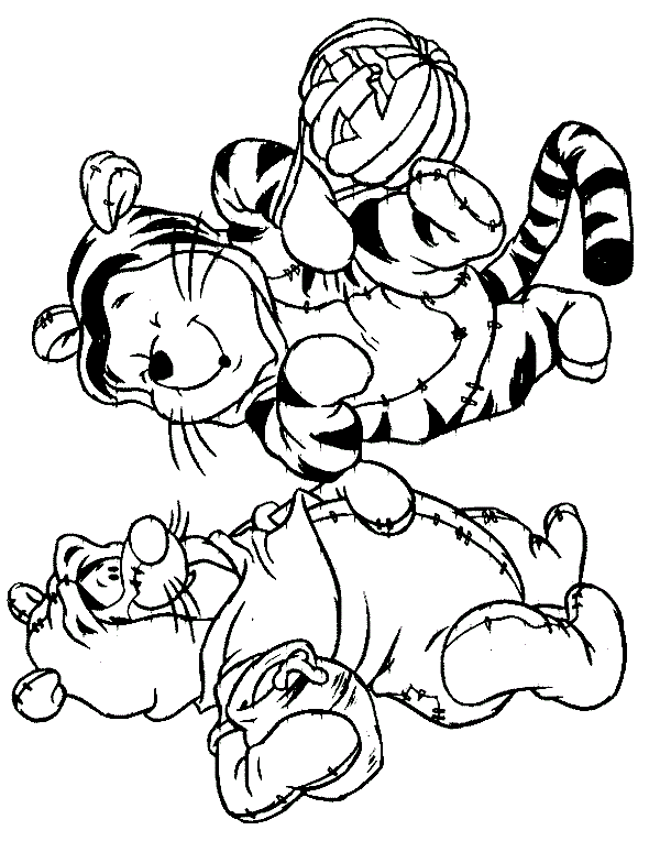 Pooh And Tiger Halloween Costumes Print Coloring Pages