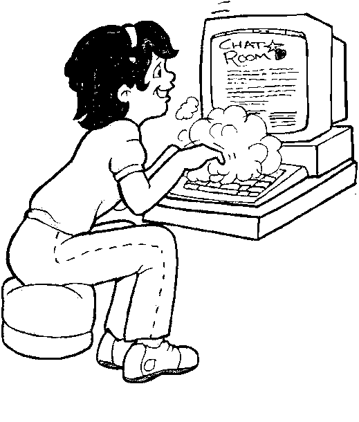 Geek Girl Play Computer Coloring Book | Free Coloring Pages