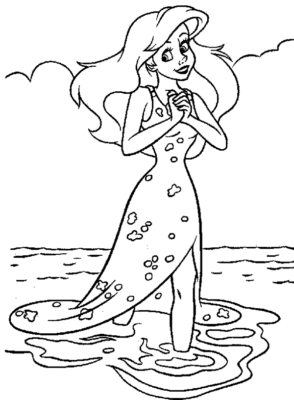  Princess Mermaid Ariel at BEACH Coloring Pages for Girls