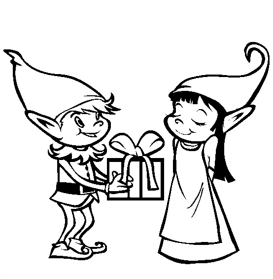 Give Cute Gift Christmas Elf Print Coloring Pages